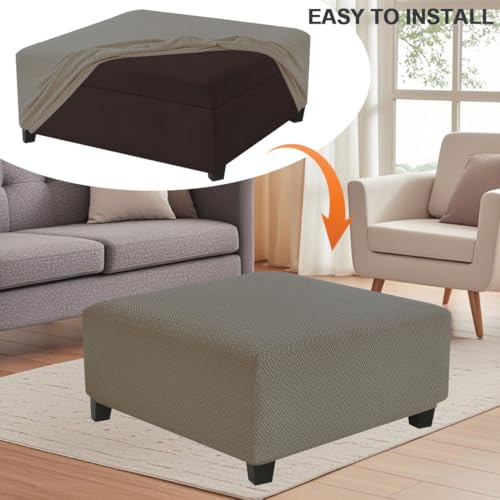 Levoberg Waterproof Square Ottoman Cover Large Square Folding Storage Ottoman Bench Slipcovers Footrest Stool Covers Oversized Ottoman Coffee Table Covers Cube with Elastic Bottom S Taupe - color: Taupe, size: Square-S