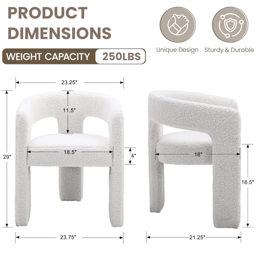 HNY Modern Sherpa Barrel Single Dining Chair, White | Upholstered Accent Armchair With 18.24" Wide Seat No Assembly Required For Living Room Bedroom Vanity Small Spaces - color: White Fur
