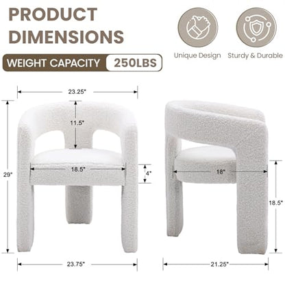 HNY Modern Sherpa Barrel Single Dining Chair, White | Upholstered Accent Armchair With 18.24" Wide Seat No Assembly Required For Living Room Bedroom Vanity Small Spaces - color: White Fur
