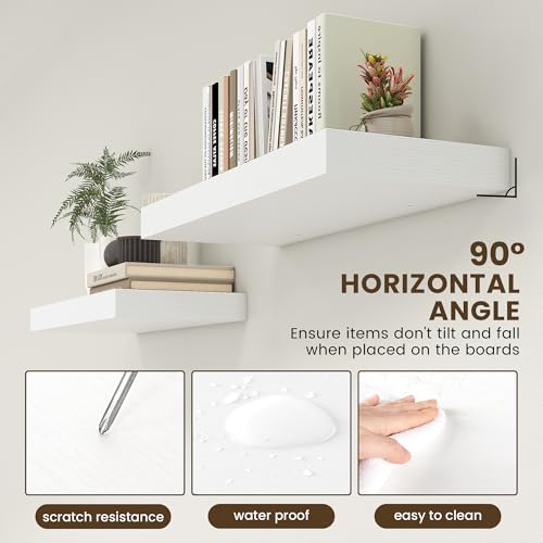 30 Inch Floating Shelves, 12'' Deep White Shelves for Wall Set of 1 | Invisible Brackets, Engineered Wood, Mounting Hardware Included, 45LBS, Bathroom, Laundry Room, Kitchen, Living Room - color: White, size: 30W x 11.6D x 2H, 1 Pack