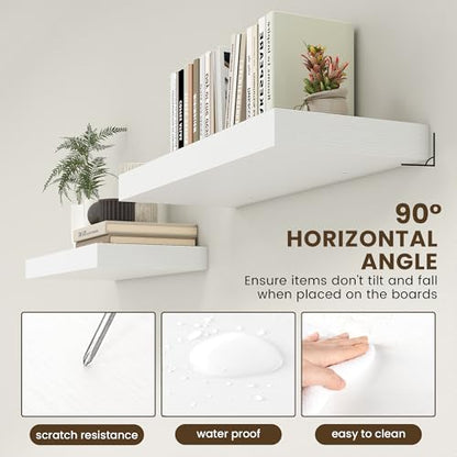 30 Inch Floating Shelves, 12'' Deep White Shelves for Wall Set of 1 | Invisible Brackets, Engineered Wood, Mounting Hardware Included, 45LBS, Bathroom, Laundry Room, Kitchen, Living Room - color: White, size: 30W x 11.6D x 2H, 1 Pack