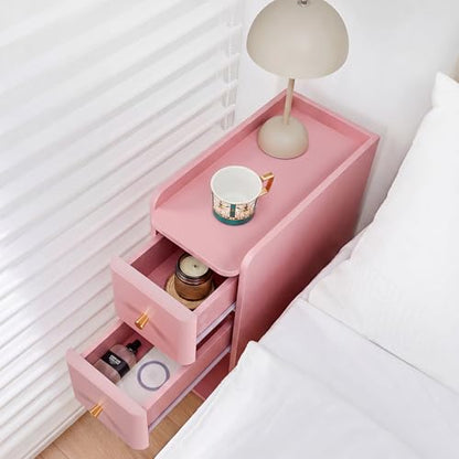 Narrow Nightstand Set of 2, Wooden Small 2 Drawer Nightstand, Slim Side End Table, Skinny Bedside Table, Mid Century Modern Night Stand with Drawers for Bedroom (Pink-1 pc) - color: Pink-1 Pc