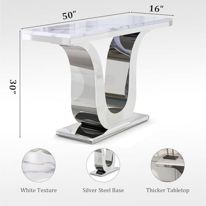 Silver Console Table, White and Silver Living Room Sofa Table, 50" Modern Console Table for Entryway, Living Room, Office, Foyer, Front Hall, Hallway - color: Silver