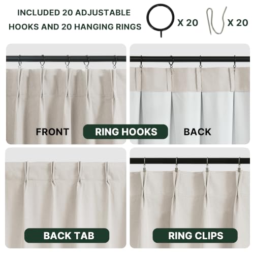 H.VERSAILTEX Pinch Pleated Full Blackout Curtains Diamond Textured Room Darkening Window Curtains 102 inch for Living Room Bedroom Black Out Pinch Pleat Drapes with Hooks 2 Panel, Natural - color: Natural, size: 40"W x 102"L (Pack of 2)