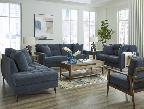 Signature Design by Ashley Loveseat Sofa, Navy Blue, No Assembly, Bixler | Chenille fabric blend, Durable foam cushions, Mid-century modern style, Track arms - color: Blue