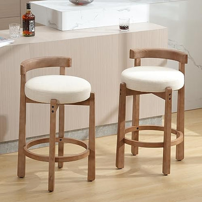 HEAH-YO Mid Century Modern Bar Stools Set of 8, 26.5" Counter Stools with Back, Linen Upholstered Barstools with Solid Wood Legs Bar Chairs for Kitchen Island Dining Room, Beige - color: 26.5" Beige Linen, size: Counter Height - Set of 8