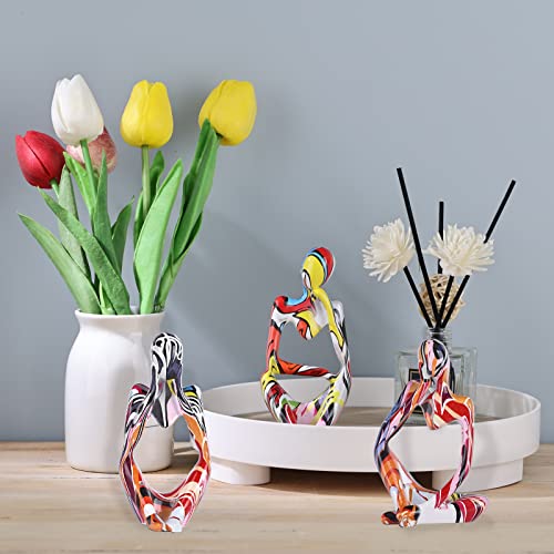 QIANLING Graffiti Thinker Statue Decor for TV Stand, Shelf, Desk, or Coffee Table - Set of 3 Resin Figurines for Living Room Decorative Objects, Modern Sculpture, Minimalist Bookcase Decor - color: Graffiti