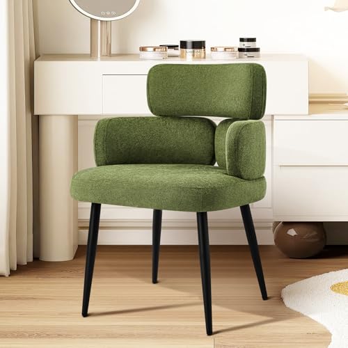 Accent Dining Chair with Arms, Modern Upholstered Side Chair with Soft Fabric Black Metal Legs, Comfy Spacious Seat & Back for Dining Room/Living Room/Bedroom, Green - color: Green, size: Set of 1