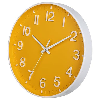 HZDHCLH 12 Inch Silent Wall Clock Battery Operated Non Ticking Yellow | for Living Room Bedroom Kitchen Office (orange color) - color: Daffodil
