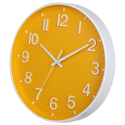 HZDHCLH 12 Inch Silent Wall Clock Battery Operated Non Ticking Yellow | for Living Room Bedroom Kitchen Office (orange color) - color: Daffodil