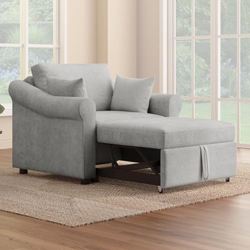 JIVOIT Convertible Sleeper Chair with Adjustable Backrest, 3-in-1 Sleeper Sofa with Metal Frame, 3 in 1 Lounger Chair Turns Into Bed, Chenille Fabric Single Bed for Living Room (Gray,315) - color: Gray,315