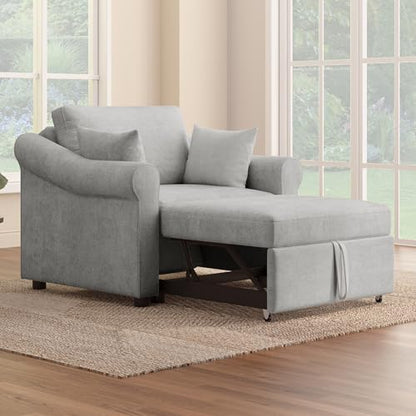 JIVOIT Convertible Sleeper Chair with Adjustable Backrest, 3-in-1 Sleeper Sofa with Metal Frame, 3 in 1 Lounger Chair Turns Into Bed, Chenille Fabric Single Bed for Living Room (Gray,315) - color: Gray,315