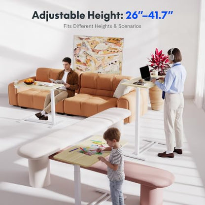 FLEXISPOT H7 32" Pneumatic Height-Adjustable Overbed Table with Wheels | C-shaped bedside table TV Tray,Medical End Side Table,Laptop desk for sofa and home office use,31.5"W x 17.7"D,White Wood - color: White Wood Grain, size: Large