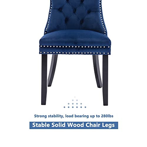 Virabit Blue Dining Chairs Set of 4, Velvet Tufted with Nailhead Back and Ring Pull Trim, Upholstered for Kitchen/Bedroom/Dining Room - color: Blue, size: set of 4