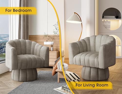 Dewhut Swivel Accent Chair, Barrel Accent Chair, Faux Leather, Almond | Faux leather Upholstered Round Arm Chair with 360° Swivel Base, Mid Century Modern Living Room Chair - color: Almond