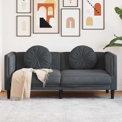 Dark Grey Velvet 2-Seater Sofa with Stain-Resistant Fabric, 68.3 Inch Compact Size for Apartments, Solid Wood Frame and Legs, Plush Boxed Cushions for Comfortable Lounging - color: Dark Gray, size: 1 & 2-Seater