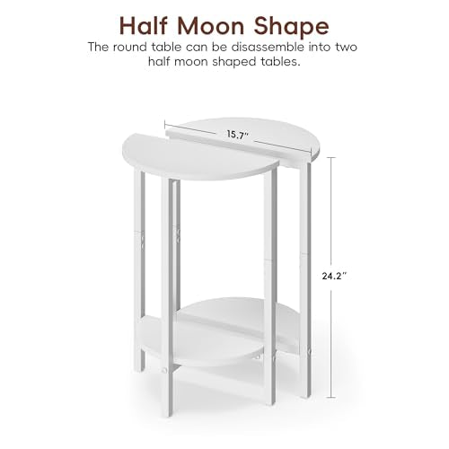 Side Table, Small Round End Table, Set of 2 Half Round Side Table Half Moon Tables, Circle Table Small Round Coffee Table for Living Room, Thin Accent Sofa Table Narrow Entryway Tables, White - color: White