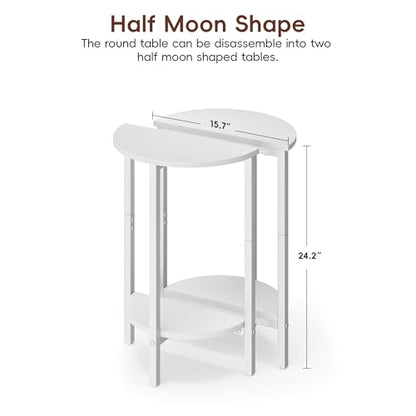 Side Table, Small Round End Table, Set of 2 Half Round Side Table Half Moon Tables, Circle Table Small Round Coffee Table for Living Room, Thin Accent Sofa Table Narrow Entryway Tables, White - color: White