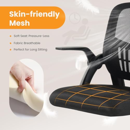 Sweetcrispy Computer Desk Chair, Home Office Chair, Lumbar Support, Black | Flip Up Armrest, Adjustable Height, 360° Swivel Wheels, Ergonomic Mesh Mid-Back, Comfy Arms Bedroom Study - color: Black, size: 18.31"D&Flip-up Arms