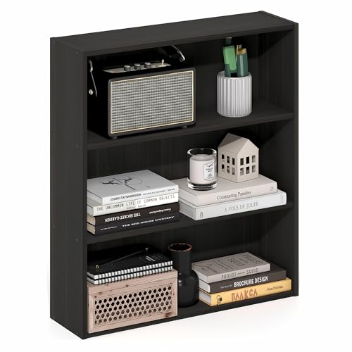 Furinno Basic Book Shelf, 3-Tier Bookshelf, Cube Storage Organizer Bookcase with Open Shelf, 7 x 24 x 26, for Living Room, Bedroom, Home Office, Espresso - color: Espresso, size: 3-Tier, 7 x 24 x 26