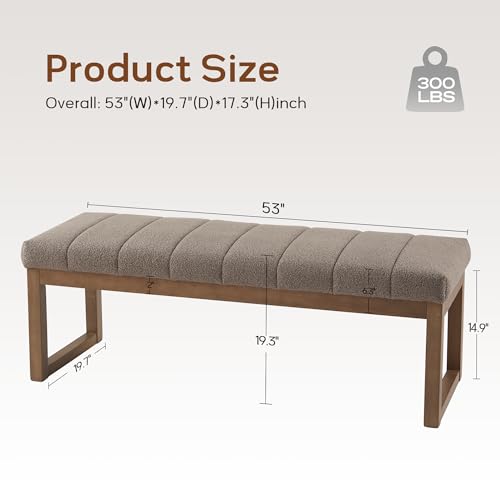 Zihanhome 52.7" Bedroom Bench for End of Bed, Modern Upholstered Teddy Fabric Entryway Bench & Dining Bench, Footrest Stool Bench with Solid Wood Frame for Bedroom, Living Room (Dark Brown) - color: Dark Brown