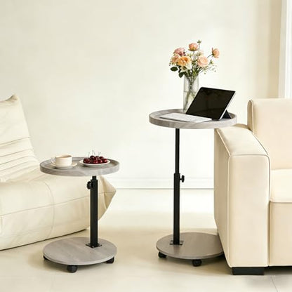 YYW C Table End Table Adjustable Height, Couch Tables that Slide Under for Small Spaces, 360°Swivel TV Tray Table, C Shaped Side Tables Living Room and Bedroom for Sofa, Bed, Chair, Snack (Wood Gray) - color: Wood Gray