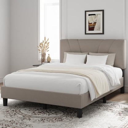 Novilla Queen Bed Frame with Headboard, Bed Frame Queen Size with Wood Slats Support,Linen Upholstered Adjustable Headboard, No Box Spring Needed, Heavy Duty Feet, Easy Assembly, Beige - color: Beige, size: Queen