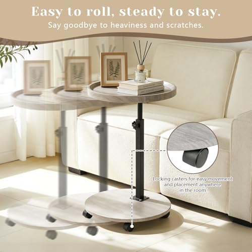 YYW C Table End Table Adjustable Height, Couch Tables that Slide Under for Small Spaces, 360°Swivel TV Tray Table, C Shaped Side Tables Living Room and Bedroom for Sofa, Bed, Chair, Snack (Wood Gray) - color: Wood Gray