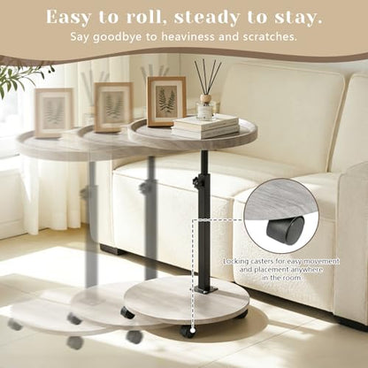 YYW C Table End Table Adjustable Height, Couch Tables that Slide Under for Small Spaces, 360°Swivel TV Tray Table, C Shaped Side Tables Living Room and Bedroom for Sofa, Bed, Chair, Snack (Wood Gray) - color: Wood Gray