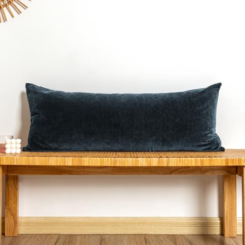 JoraLion Chenille Lumbar Pillow Covers 14X36 inch Dark Blue | Solid Dyed Decorative Throw Pillow Covers, Plain Farmhouse Soft Chenille Cushion Case for Couch Sofa Bed Room, Pack of 1 - color: Dark Blue, size: 36" x 14" (Pack of 1)