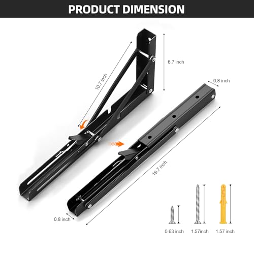 Folding Shelf Brackets 20 inch Foldable Shelf Bracket Heavy Duty Collapsible Shelf Brackets DIY Wall Mounted Fold Down Table Bracket Space-Saving for Benches Workstation (2PC, Max.Load 177 lbs) - size: 20 Inch