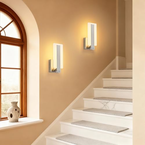 KARTOOSH Battery Operated Modern Wall Sconce Set of Two, Nickel | Rechargeable Wireless Wall Light with Remote Control, Dimmable 3 CCT, Timer, Night Mode, for Hallway, Bedroom, Living Room - color: Nickel