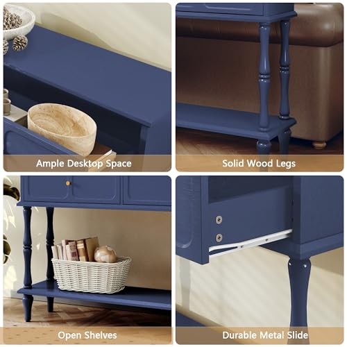 ARTPOWER 47" Mid-Century Console Table, 2 Drawers and Open Shelf, Blue | Entryway Table with Storage, Narrow Behind Couch Table for Living Room, Foyer, Hallway - color: Blue