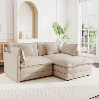 Modular Sectional Sofa, 76.4 Inch L Shaped Couch Set for Living Room, Loveseat Comfy Cloud Couches with Movable Ottoman, DIY Combination, Chenille, Light Coffee - color: Light Coffee, size: 76.4 Inch- L