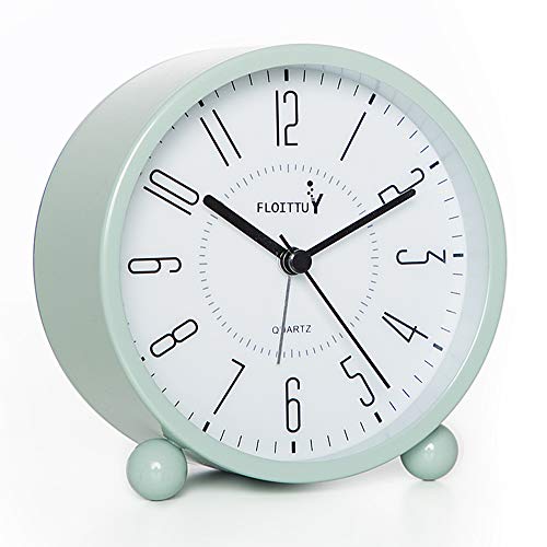 FLOITTUY Super Silent Metal Alarm Clock,Beep Wake Round Alarm Clock with Night Light,Battery Operated,Easy Set,Simple & Retro for Desk, Bedroom and Home Decoration(Green) - color: Green