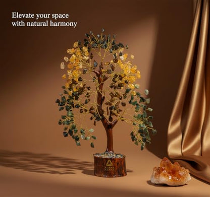 Money Wealth Crystal Tree of Life Set with Citrine, Pyrite, Tiger Eye, Green Aventurine, Chakra Healing Gemstone Trees for Prosperity, Success, Good Luck, Birthday Gifts for Women, Mom - color: Money Wealth Golden Wire