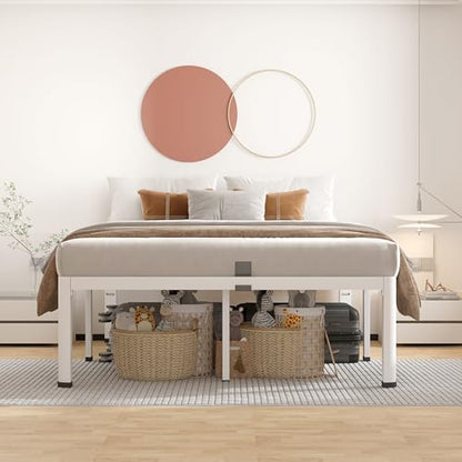 ROIL 18 Inch White King Bed Frame with Rounded Corner & 4 Mattress Baffles | Easy Assembly, Noise Free, 3500LBS Load Capacity, No Box Spring Needed, 16.4" Storage Space, Headboard Hole, Heavy Duty Steel - size: King, style: 18 Inch White