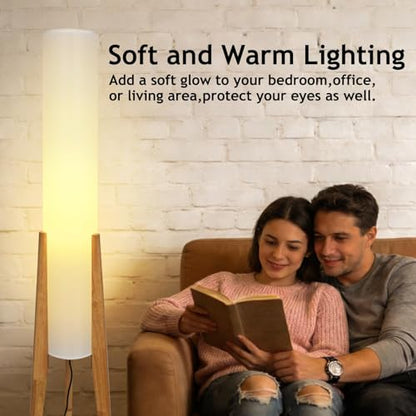 Wabi-Sabi 50" Wood Tripod Floor Lamp with Paper Lantern Inspired | Tall Linen Fabric Shade, E26 3-Color Temperatures Bulb Included, Foot Switch, Natural Wood For Living Room, Bedroom, Office - color: Natural Wood