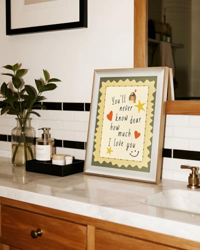HUARCEY Rustic Frame Quote Wall Art 12x16 In – “You’ll Never Know Dear How Much I Love You” Sweet Whimsical Family Love Canvas with Heart and Star Illustration Gift for Dad, Mom, Elders, Lover - color: Love Words