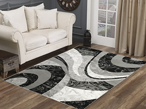 Yafa Home Fashion Modern Contemporary Swirls Design Area Rug, Luxurious, Elegant, and Fashionable Area Rug (Black/Grey, 5 ft X 7 ft) - color: Black/Grey, size: 7' x 5' (Rectangular)