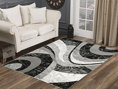 Yafa Home Fashion Modern Contemporary Swirls Design Area Rug, Luxurious, Elegant, and Fashionable Area Rug (Black/Grey, 5 ft X 7 ft) - color: Black/Grey, size: 7' x 5' (Rectangular)
