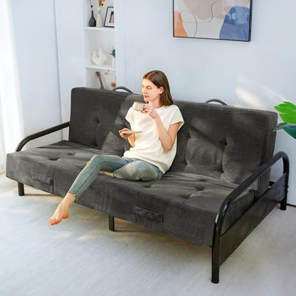MAXYOYO Foldable Mattress, 8-Inch Tufted Futon Mattress with Handles | Tufted Floor Sofa Bed and Versatile Mattress, Carry Handles for Living Rooms or Guest Rooms, Frame Not Included, Dark Grey - color: Dark Grey