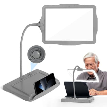 Magnifying Glass with Light and Stand 50 Ultra-Bright LEDs Grey | Large Magnifying Lamp with Light Magnifying Glass on Stand Hand-Free with 360° Flexible Gooseneck for Close Work Reading - color: Gray