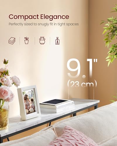 VASAGLE Console Sofa Table, Narrow Entryway Table, for Living Room, Bedroom, Easy Assembly, Marble White and Ink Black ULNT020W01 - color: Marble White + Ink Black, size: 9.1"D x 47.2"W x 29.1"H