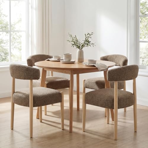 VKNOW Wooden Dining Chairs Set of 4 with Rubberwood Legs, Curved Backrest | Modern Upholstered Dining Chairs with Thickened Cushion, Soft Chenille Fabric, for Dining Room/Kitchen, Dark Brown - color: Dark Brown, size: Set of 4