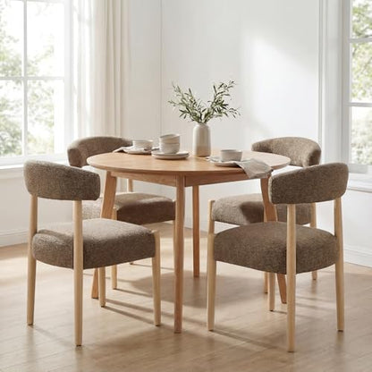 VKNOW Wooden Dining Chairs Set of 2 with Rubberwood Legs, Curved Backrest | Modern Upholstered Dining Chairs with Thickened Cushion, Soft Chenille Fabric, for Dining Room/Kitchen, Dark Brown - color: Dark Brown, size: Set of 2
