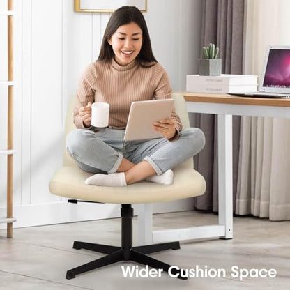 Criss Cross Chair, Armless Cross Legged Office Chair, Comfortable Vanity Chair with Back, Fabric Adjustable Wide Swivel Criss Cross Desk Chair for Home Office, Beige - color: Beige