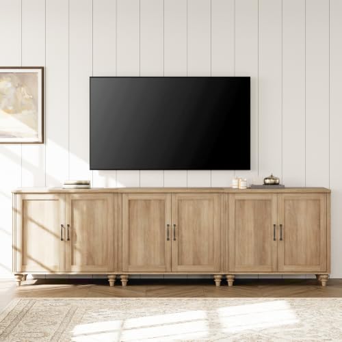 WAMPAT TV Stand for 100 inch TV Inch TV with 6 Wood Doors, Farmhouse Wood Universal TV Stands with Storage Cabinets, Morden Entertainment Center TV Console Table, Oak - color: Oak-b, size: 3