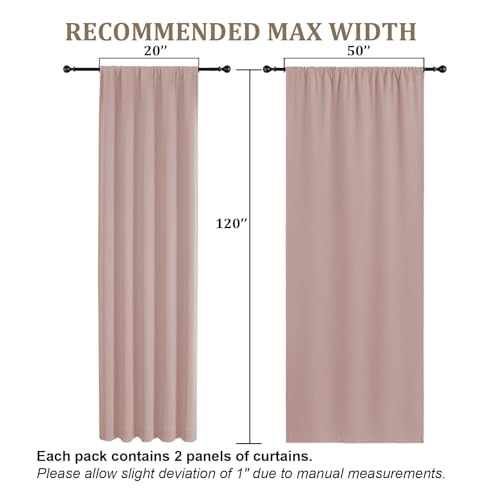 Blush Pink Room Darkening Curtains 120 Inches Long 2 Panels, Soft Thermal Insulated Extra Long Rod Pocket Window Treatments for Big Windows Patio Living Room, 50" W x 120" L - color: Blush Pink, size: 50"W x 120"L (Pack of 2)