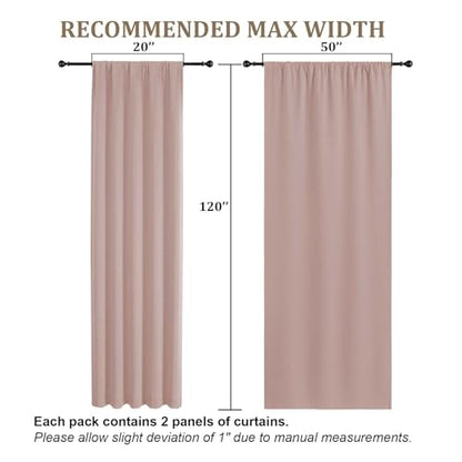 Blush Pink Room Darkening Curtains 120 Inches Long 2 Panels, Soft Thermal Insulated Extra Long Rod Pocket Window Treatments for Big Windows Patio Living Room, 50" W x 120" L - color: Blush Pink, size: 50"W x 120"L (Pack of 2)